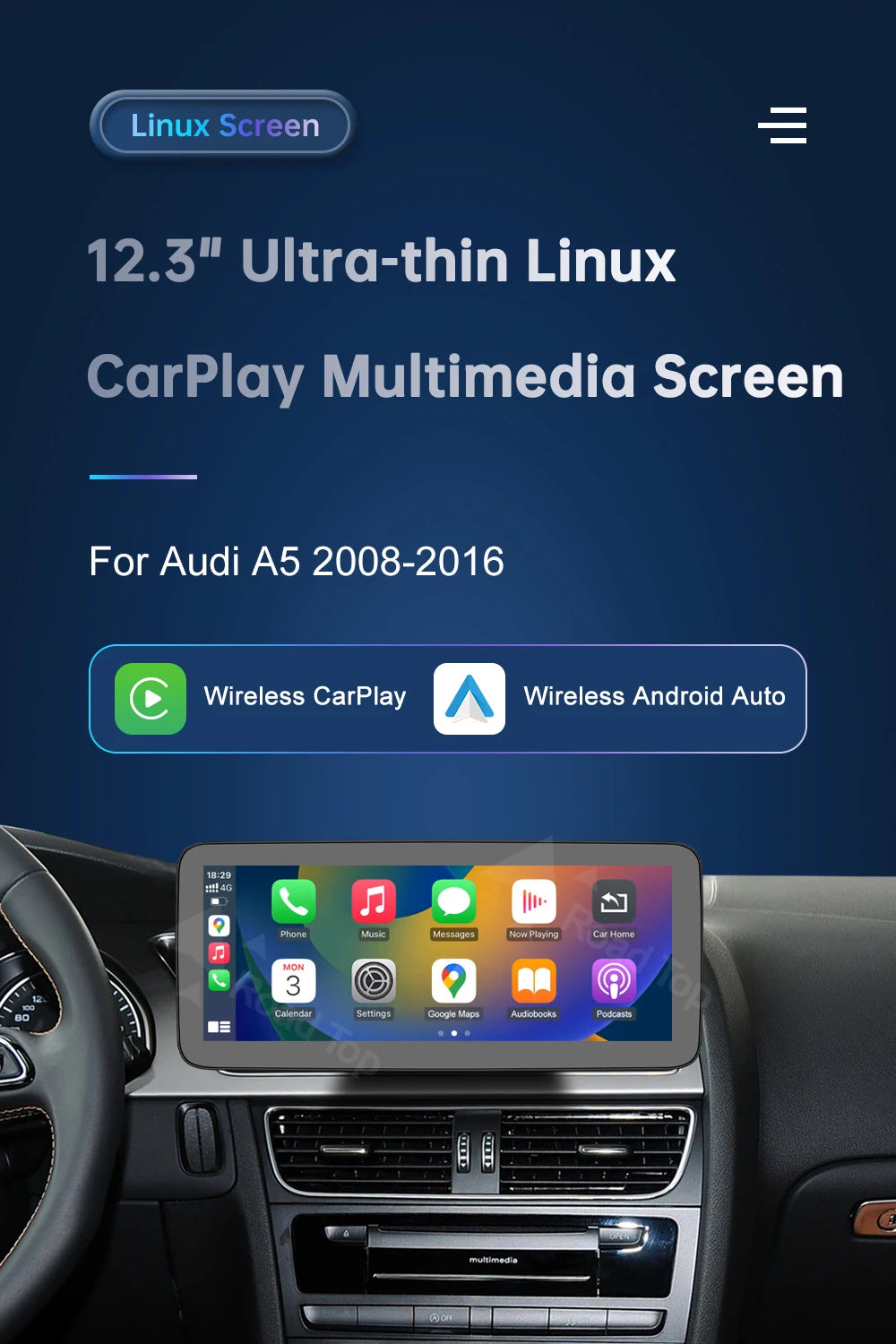 Road Top Touchscreen Display for Audi A5 S5 | CarPlay & Android Auto
