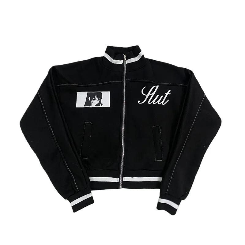 Korean Cartoon Baseball Jacket – Girls Kawaii Zip-Up