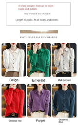 Polo Collar Spun Wool Cardigan – Elegant Single-Breasted Knit Jacket