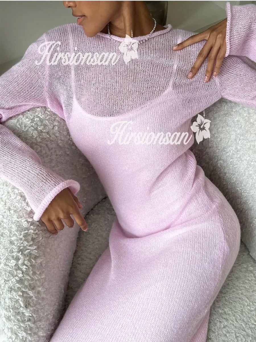 Elegant O-Neck Knit Maxi Dress