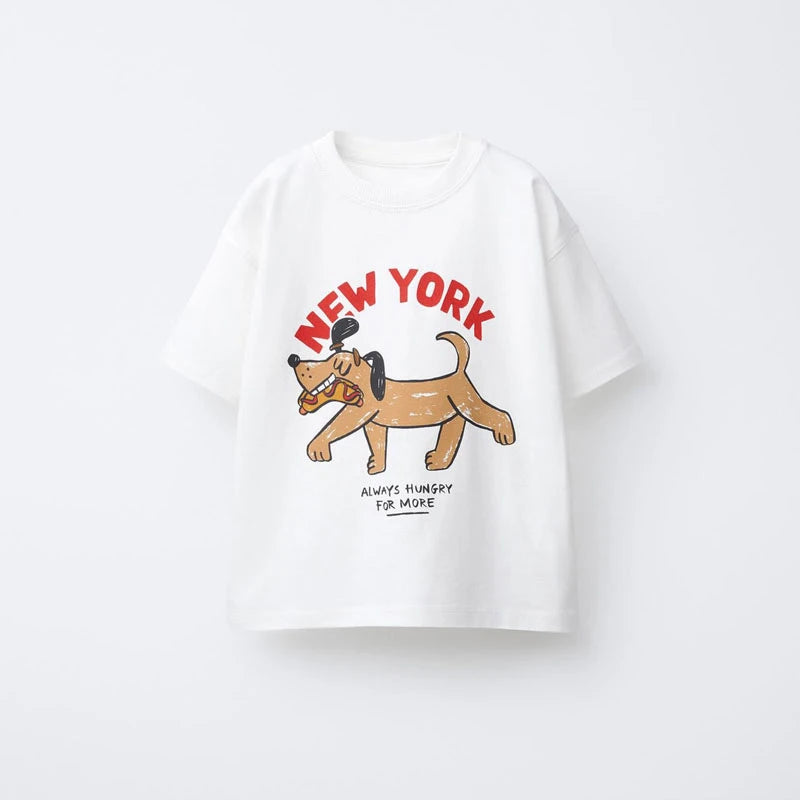 Solid Color Printed T-shirt For Kids Clothing Summer Short-sleeved Tops Fashion Simple Comfort Baby Girl And Boy Tshirts 1-7 Age