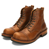KOWM cow leather Hiking shoes Brown trekkin boots men  low cut workwear big toe shoes trendy casual ankle shoes walking sneakers