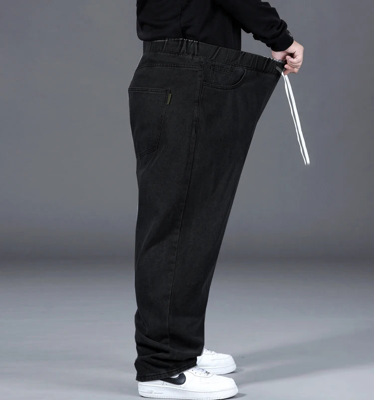 Men's Plus Size Straight-Leg Elastic Waist Jeans