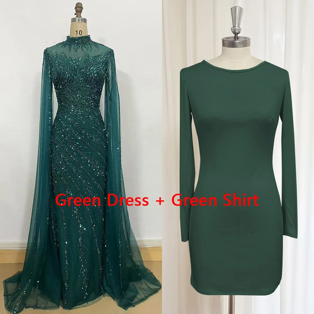Luxury Beaded Mermaid Evening Gown | Cape Sleeve