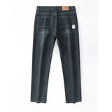 Autumn Winter  Brand New High Waist Jeans Classic Business Casual Office Men's Fashion Stretch Slim Denim Jeans Navy Blue