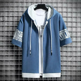 Fashion Men's Hoodies Summer Men Clothing T-shirt Zipper Hood Cartoon Casual T Shirt Print Hooded Top Short Sleeve Men