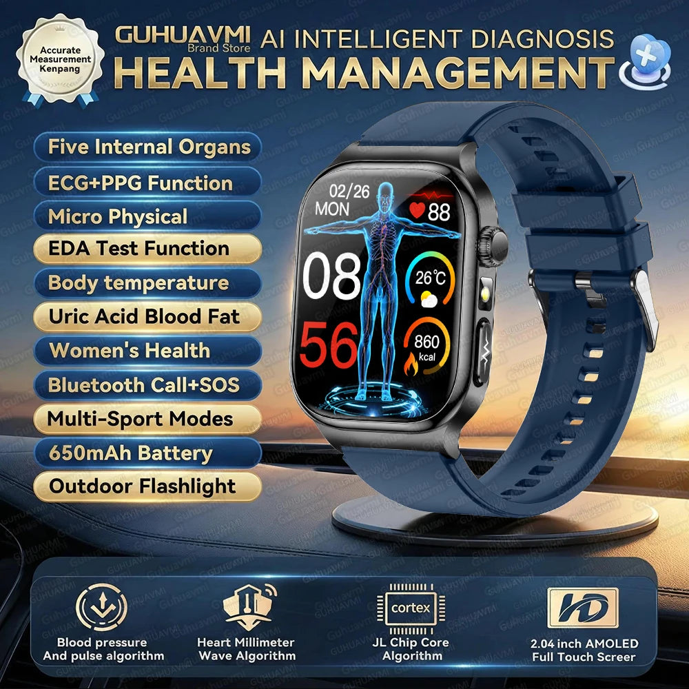 2026 New Accurate Diagnosis Smart Watch Body Fat ECG Blood oxygen BP Health Sport HD AMOLED Screen Call Smart Watches man woman