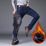 New Men's Fleece Warm Jeans Winter Thicken Plush Velvet Business Office Denim Trousers Brand Clothing Stretch Casual Male Pants