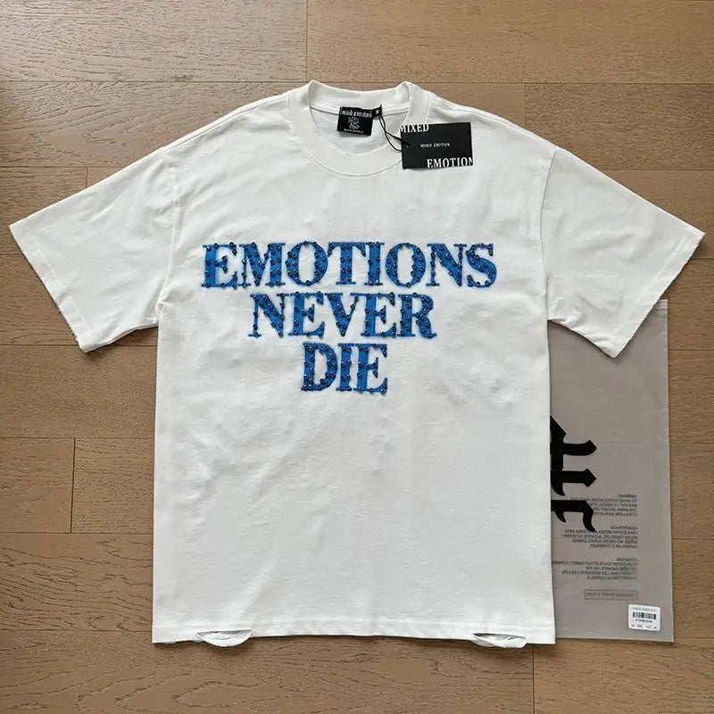 MIXED EMOTION Oversized Cotton Rhinestone T-Shirt