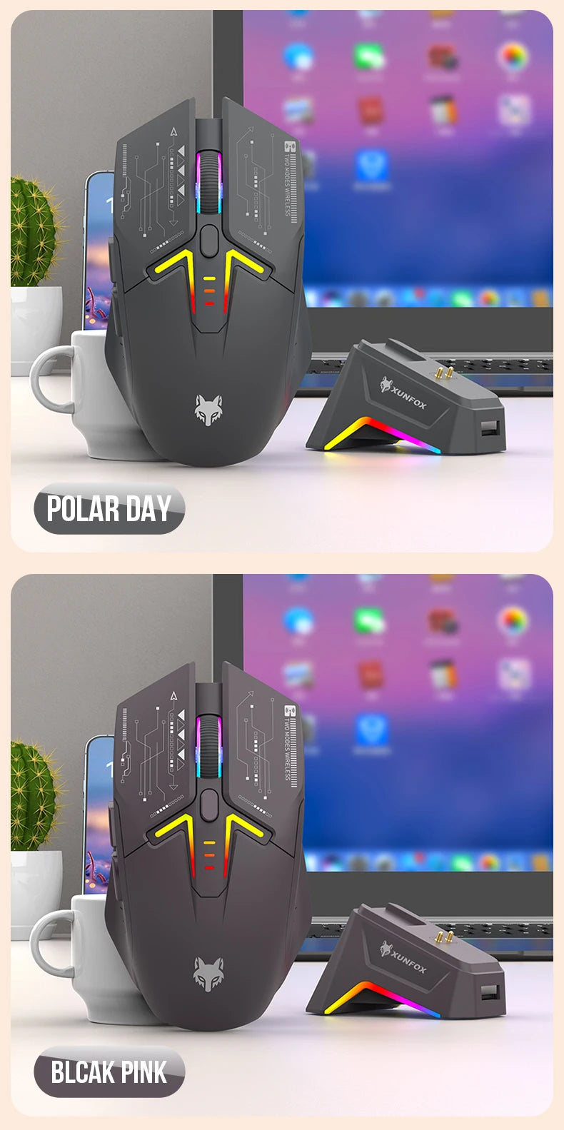 XUNFOX H2 Bluetooth Wireless Mouse Laptop Desktop Home Office Magnetic Fast Charging Luminous Mouse