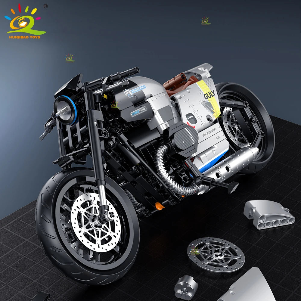 HUIQIBAO 1:8 Classic Motorbike Building Blocks High-tech Model Moto City Racer Bricks Toy for Kid Boy Children Adult MOC Car Set