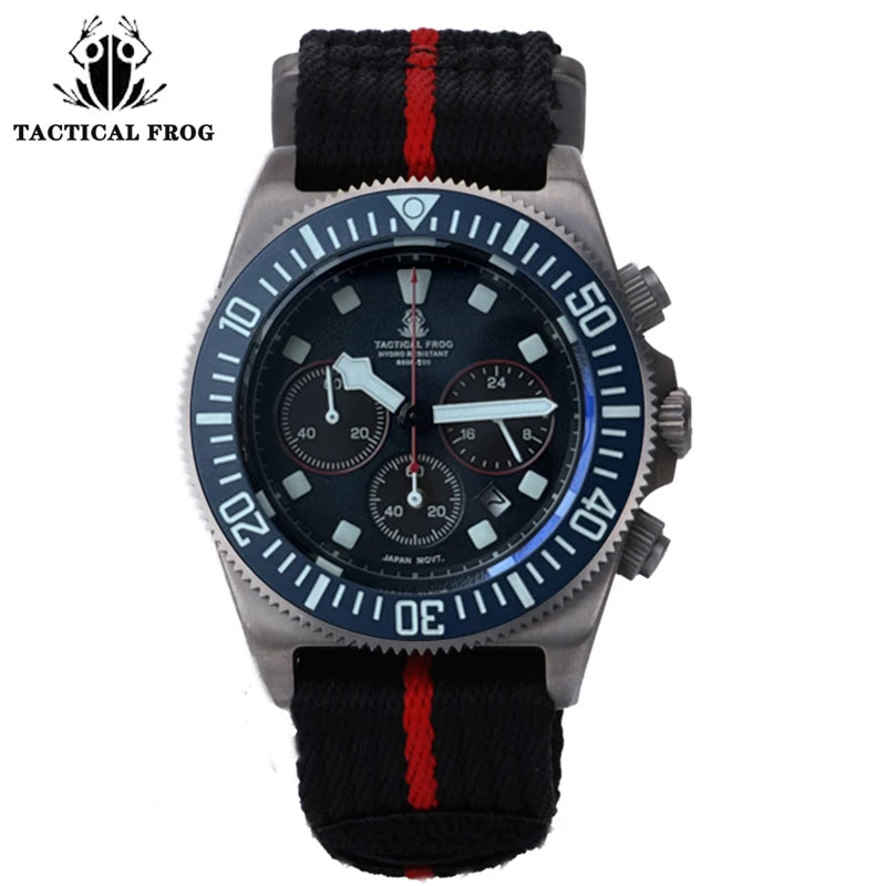 Tactical Frog FXD2 Titanium Diving Watch For Men 20ATM Chronograph VS75B Solar-powered Quartz Movement Watch BGW9 Super Luminous