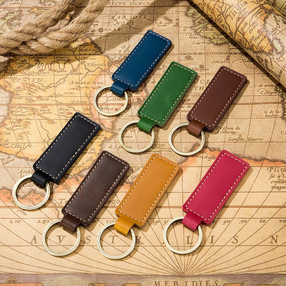 Free Customized Fashion Women Genuine Leather Keychain Vintage Creative Pendant Handmade Small Gift DIY Present Car Key Chain