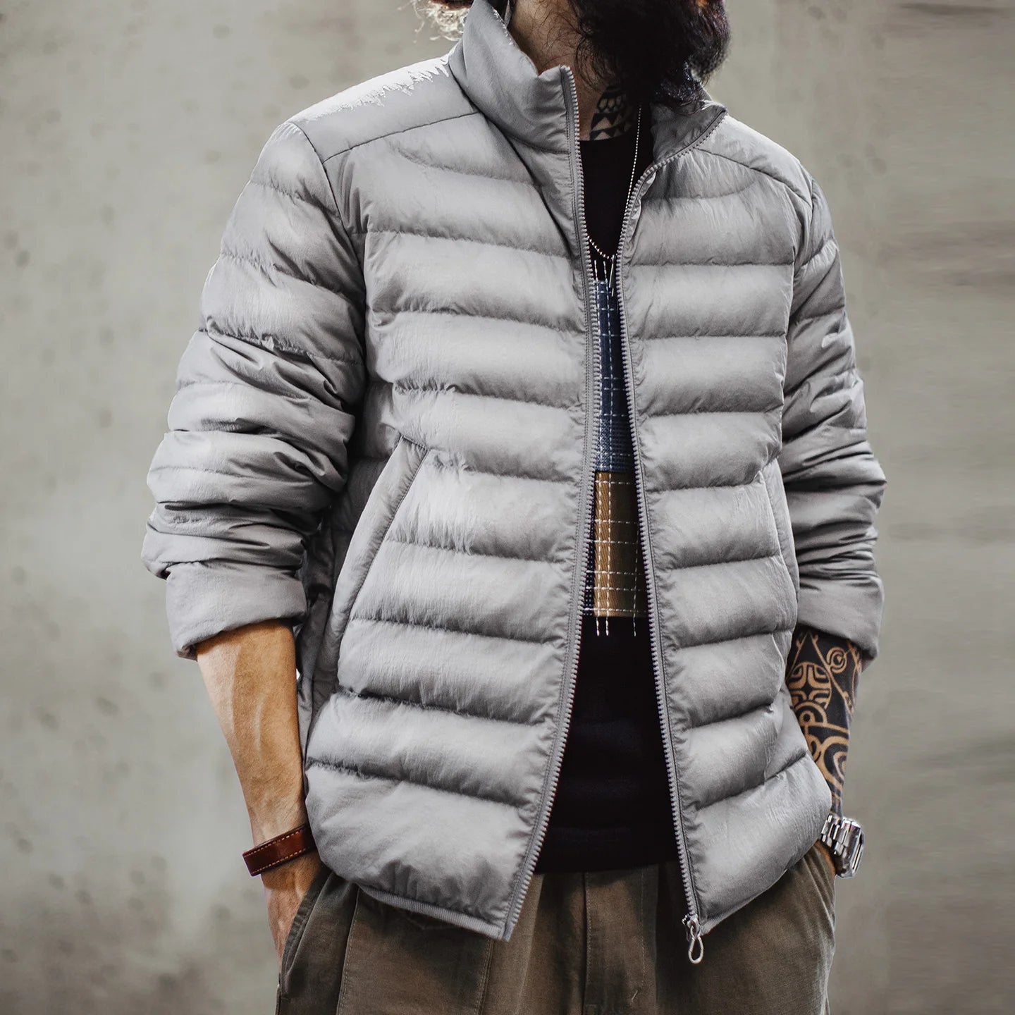 Maden Men's Lightweight Down Jacket | Stand Collar Puffer