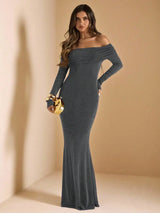 Elegant Open-Shoulder Bodycon Fishtail Dress