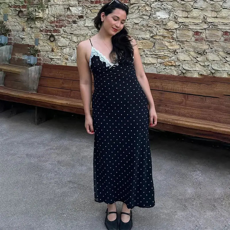 V-Neck Lace Patchwork Maxi Gown