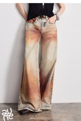 TOYOUTH Women Jeans 2026 Spring New Wilderness Wasteland Style Mid Low Waist Loose Printed Wide Leg Pants