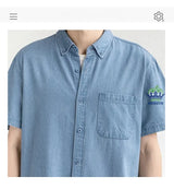 Men's Denim Shirt Long Sleeve Casual Outerwear Youth 2026 Fashion Streetwear Light Blue Button Up Top with Pockets Jeans Shirt