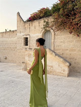 Elegant Backless Satin Maxi Dress – Sleeveless Halter Bodycon Party Gown