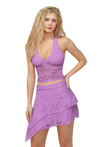 Women's 2-Piece Lace Floral Halter Top & Mini Skirt Set