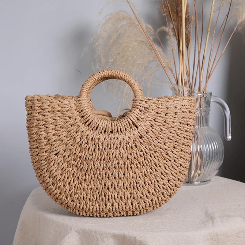 Women's Handmade Straw Tote Bag – Bohemian Beach Weave