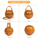 Basketball Shaped Crossbody Bag, Trendy Chain Shoulder Bag, PU Leather Top Handle Circle Purse handbags  women bag