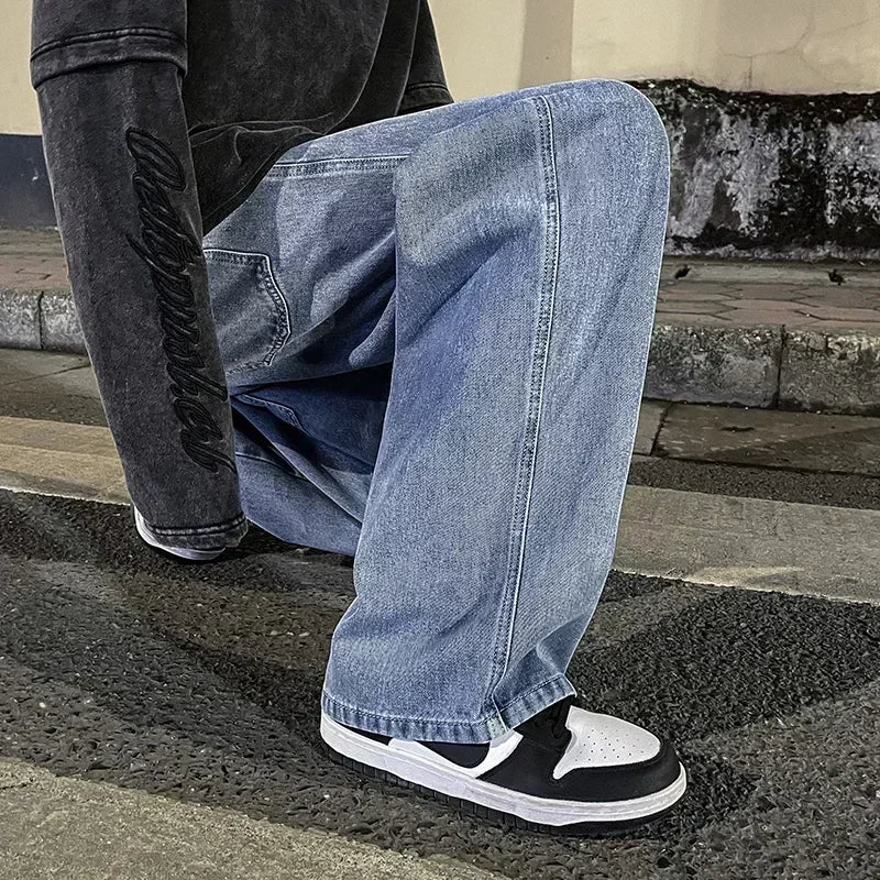 Men's Korean Wide-Leg Jeans – Relaxed Streetwear Fit