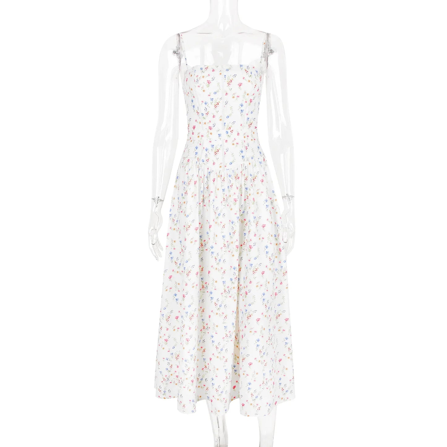 Floral Print Spaghetti Strap Midi Sundress - Elegant Boho Chic Summer Beach Dress