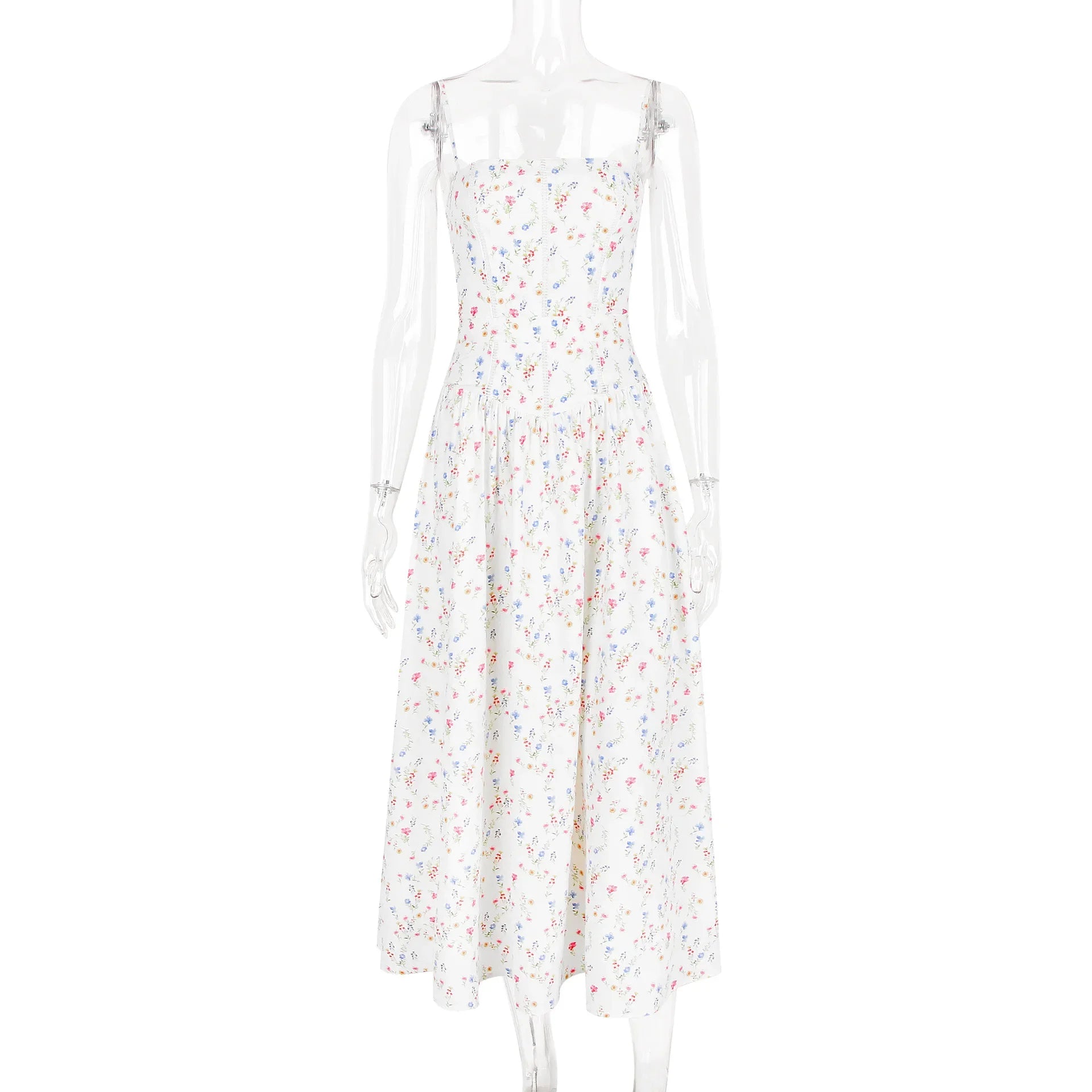 Floral Print Spaghetti Strap Midi Sundress - Elegant Boho Chic Summer Beach Dress