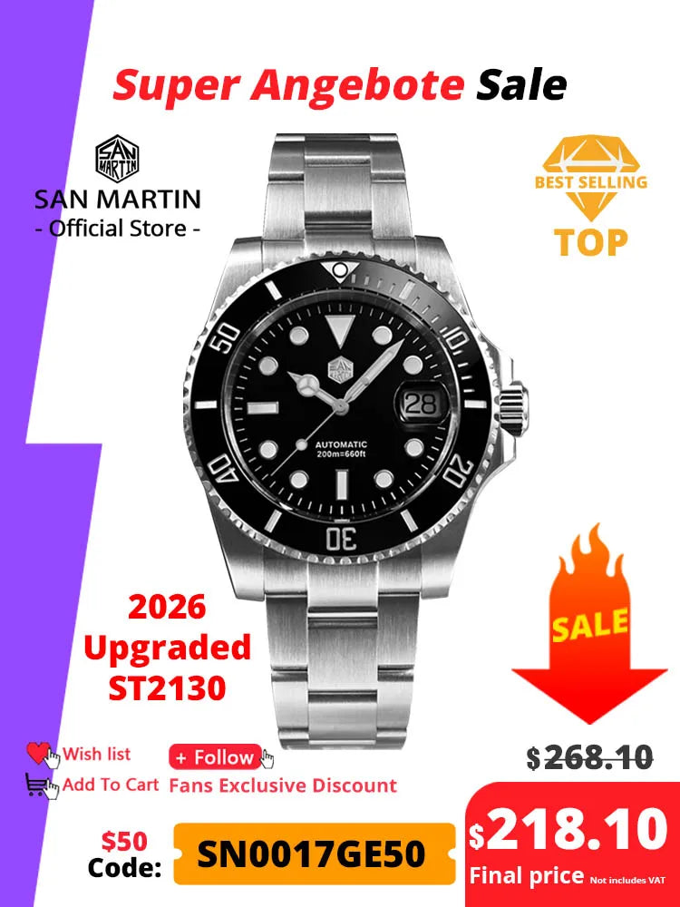 San Martin Upgraded Version 40mm Water Ghost Diver Watch Men Luxury Automatic Mechanical Watches Sapphire Waterproof 200m SN0017