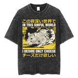 The Horrors Are Never Ending Yet I Remain Silly T-shirt Funny Japanese Style Frog Retro Washed T Shirt Men's Oversized Tees Tops