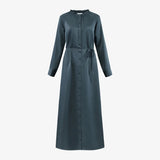 Elegant Ruffled-Neck Satin Dress