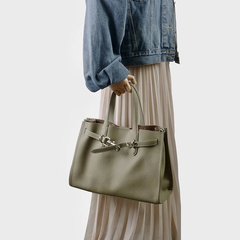 Luxury Brand Silver Buckle Women Bags Genuine Leather Handbags Women Shoulder Bags Cowhide Autumn Winter New Square Women Totes