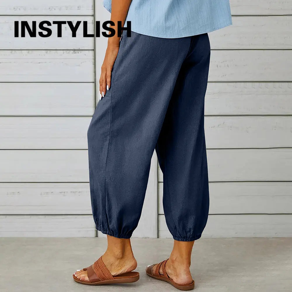 Women's High-Waist Cotton Linen Pants