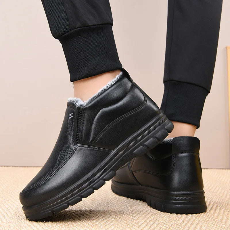 Men’s Waterproof Leather Snow Boots – Anti-Slip Winter Warmth