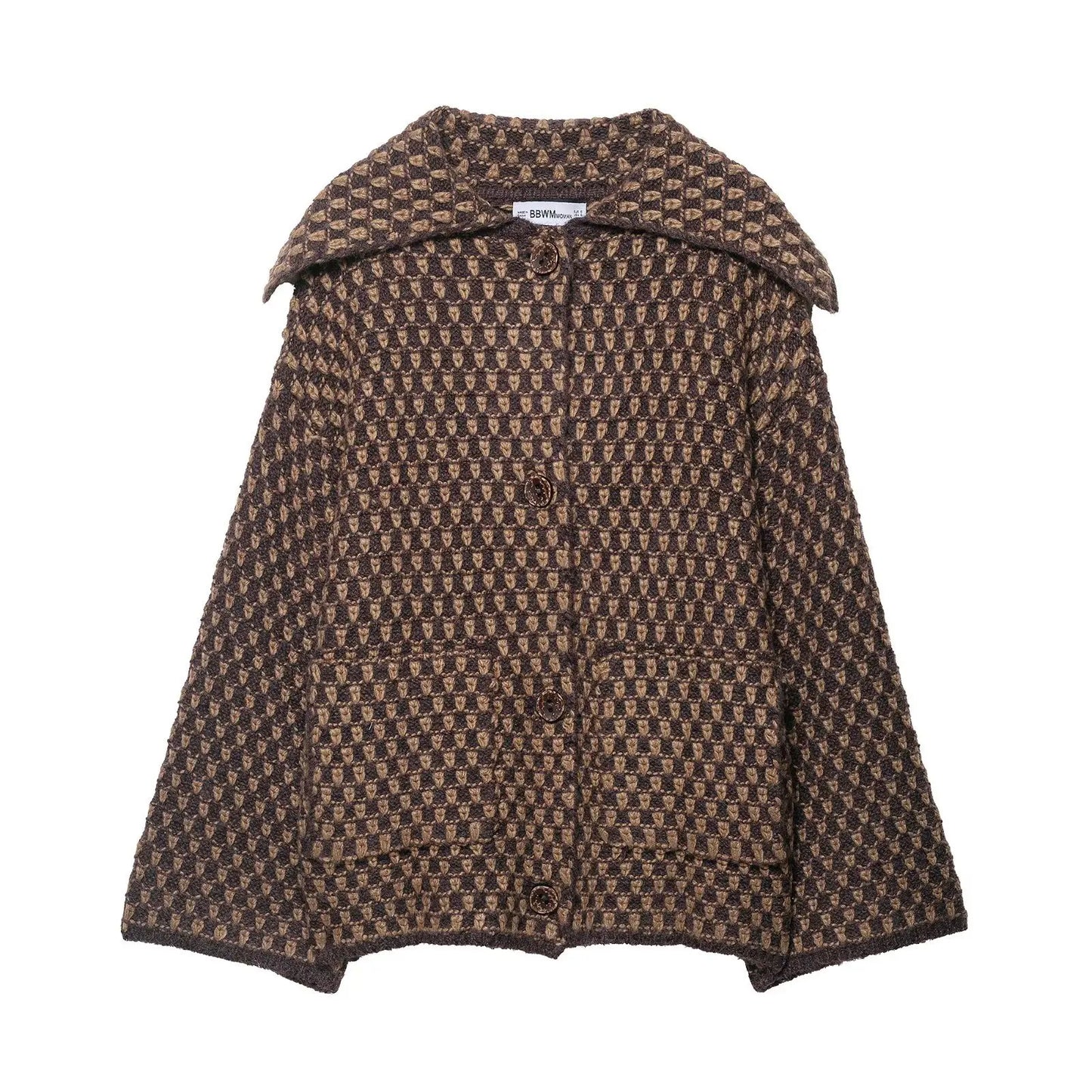 Autumn Brown Knit Cardigan - Elegant USA-Made Loose Sweater Coat