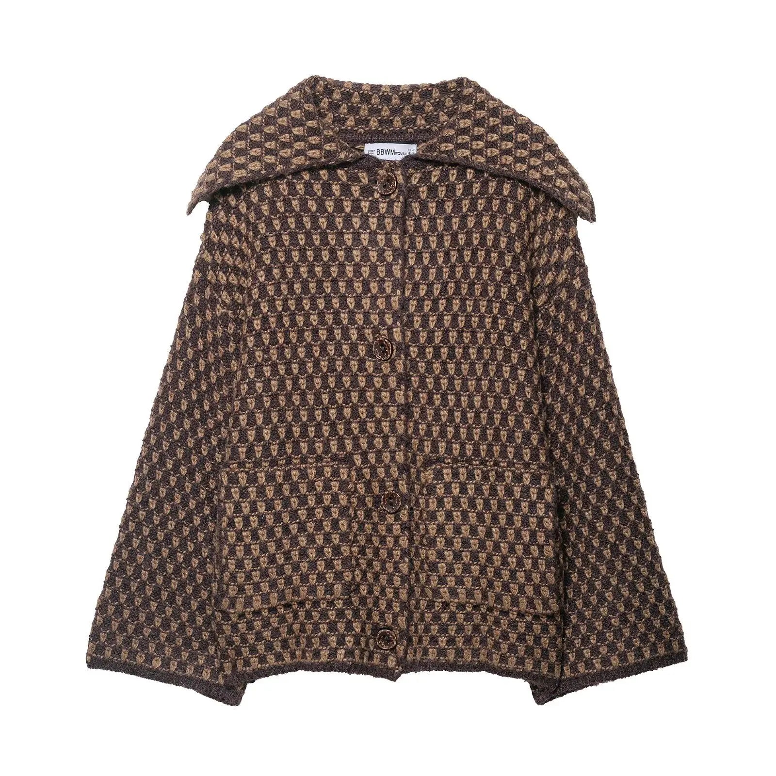Autumn Brown Knit Cardigan - Elegant USA-Made Loose Sweater Coat