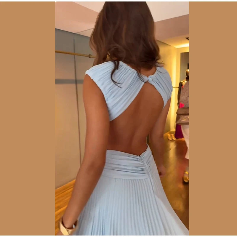 Backless Women Dress Cross Waist Long Dress Sleeveless Backless dresses A Line Ruched Evening Gown  Elegant Party Gown 2026 New