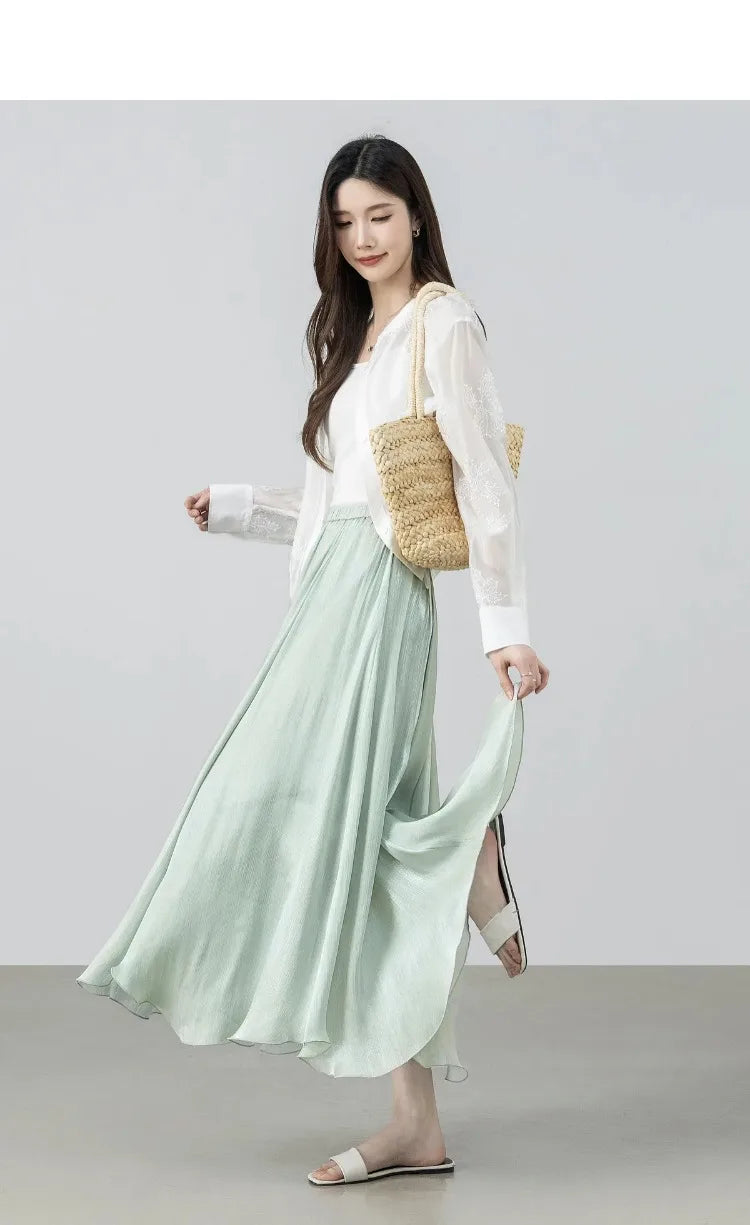 Sentubila Flowy A-Line Skirt – Iridescent Sheen
