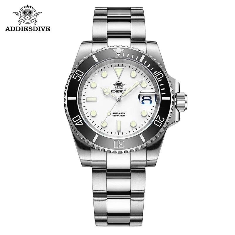 ADDIESDIVE Watch for Men Quartz Wristwatch 200m Waterproof Dive Ceramic Bezel Luminous 316L Stainless Steel 41mm Men's Watch