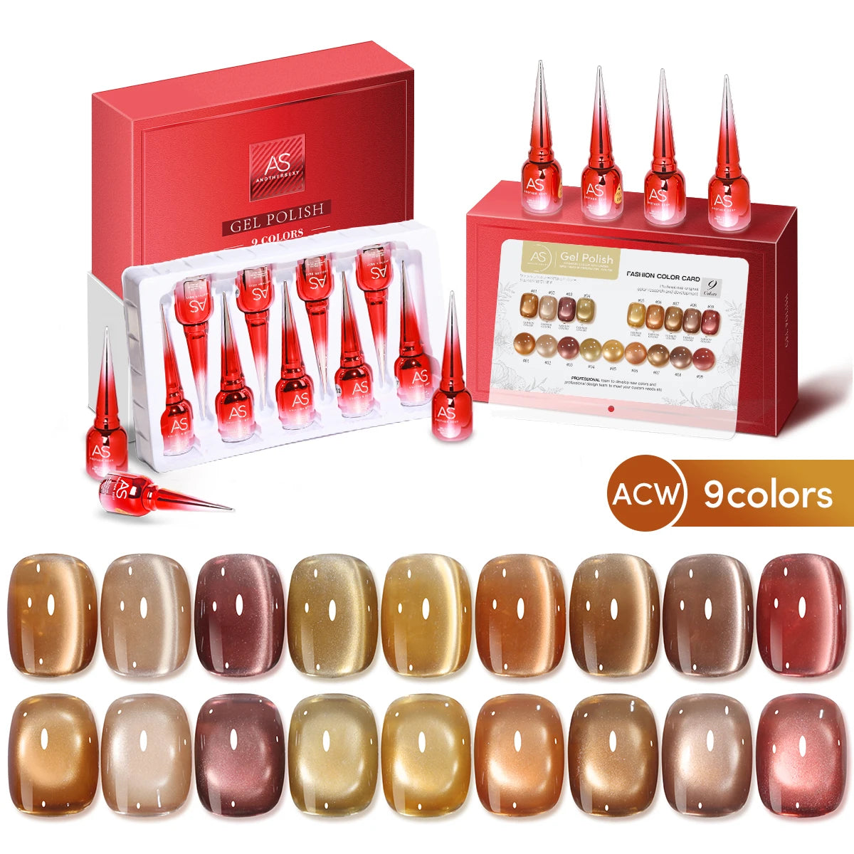 AS 9 Colors Magnetic Cat Eye Gel Nail Polish Set Jelly Pink UV LED Soak Off Gel Varnish Crystal Red Cat Gel Lacquer With Display