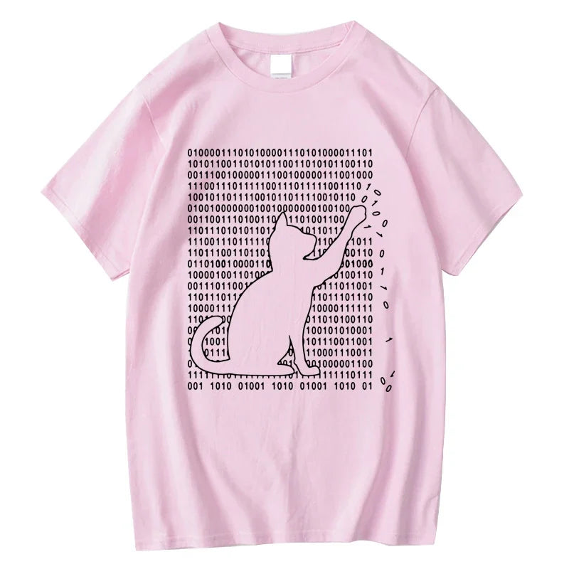 Men's Funny Cat Print 100% Cotton Summer T-Shirt
