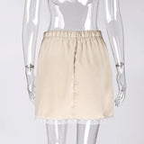 Linad Lace Satin Mini Skirt – Drawstring High Waist