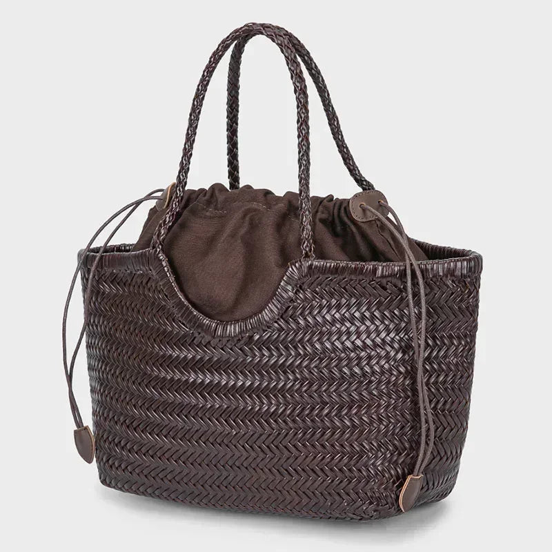 Genuine Leather Tote Bags Luxury Designer Handbag Handwoven Weaving Casual Shopping Bag Vintage Big Tote Purse Hand Bags
