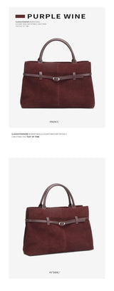 Oversized Suede Leather Briefcase Spacious Handheld Shoulder Crossbody Bag Women Slouchy Commuting Premium Light Luxury Handbag