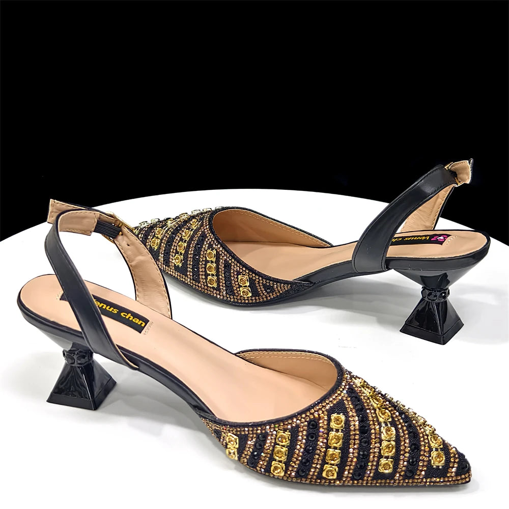 Rhinestone Pointed-Toe Slingback Heels & Bag Set