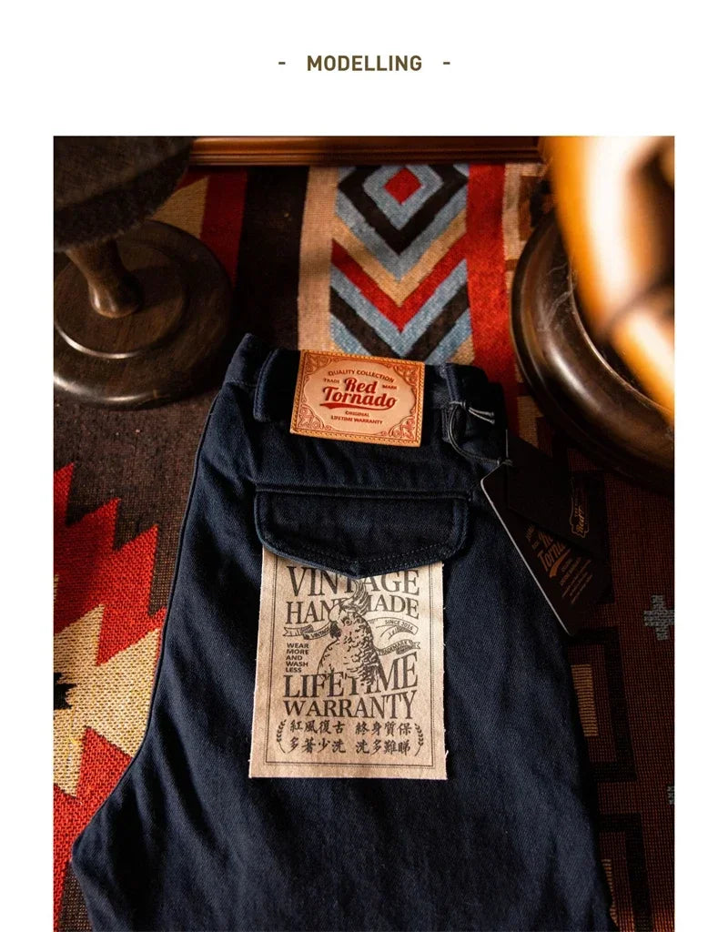 Red Tornado Officer Trousers – 14oz Indigo Selvedge Denim