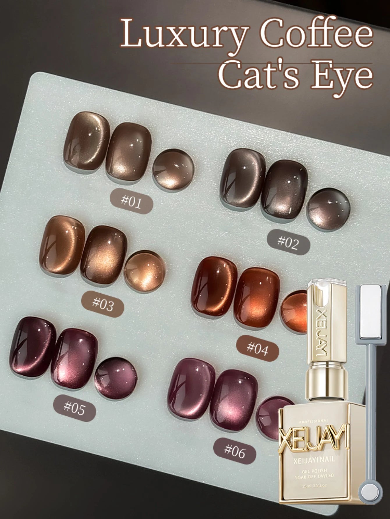 15ml Coffee Cat's Eye Gel Polish Set – UV LED Nail Kit