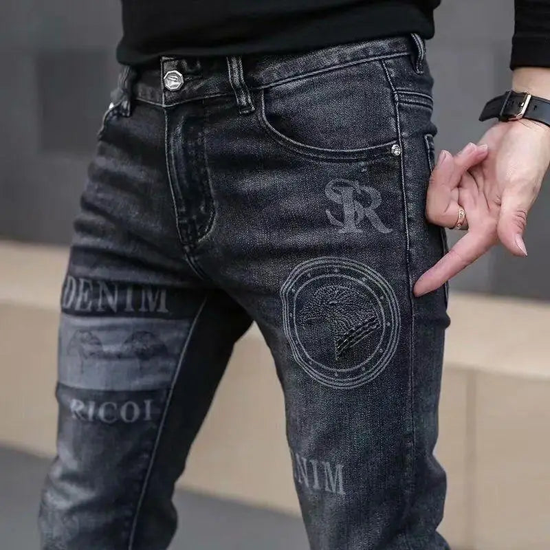 Men's Printed Stretch Slim Fit Denim Jeans