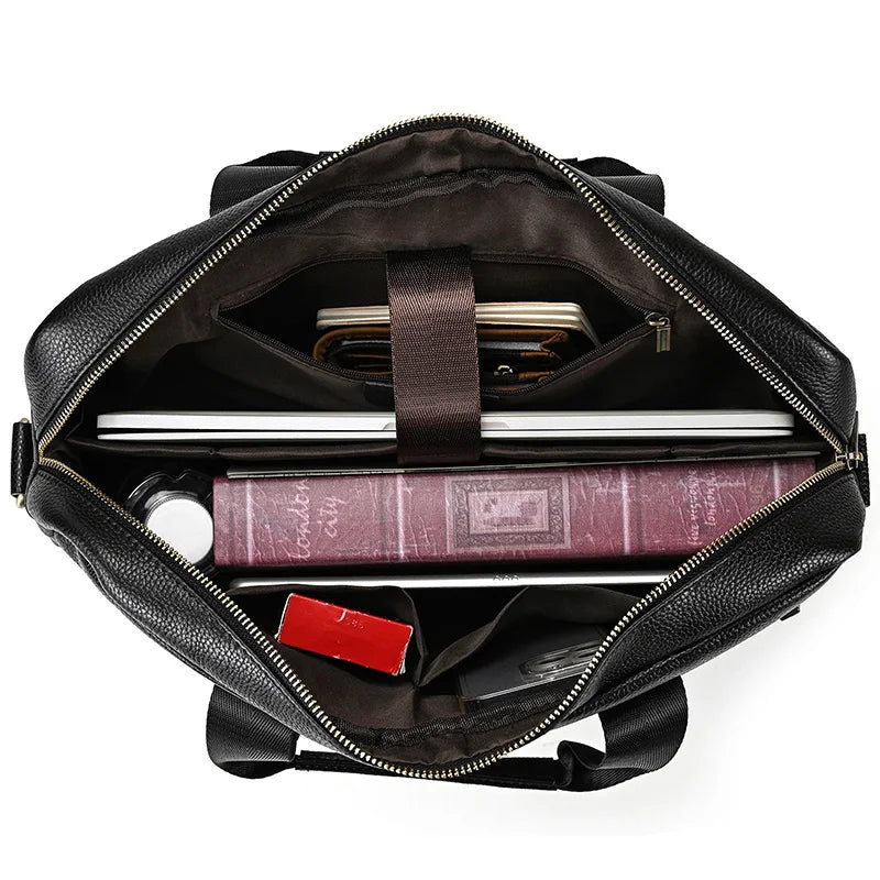 Genuine Leather Briefcase Bag for 15.6 inch laptop computer bag cowskin handbag for men male leather crossbody shoulder bag